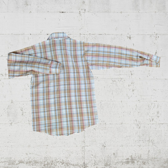 70s Vintage Levi's Tan Plaid Retro Casual Classic Button Down Shirt Size XS - Picture 8 of 8